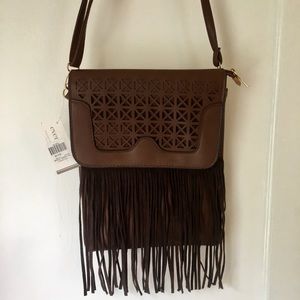 Brown Leather Purse with Fringe Tassles